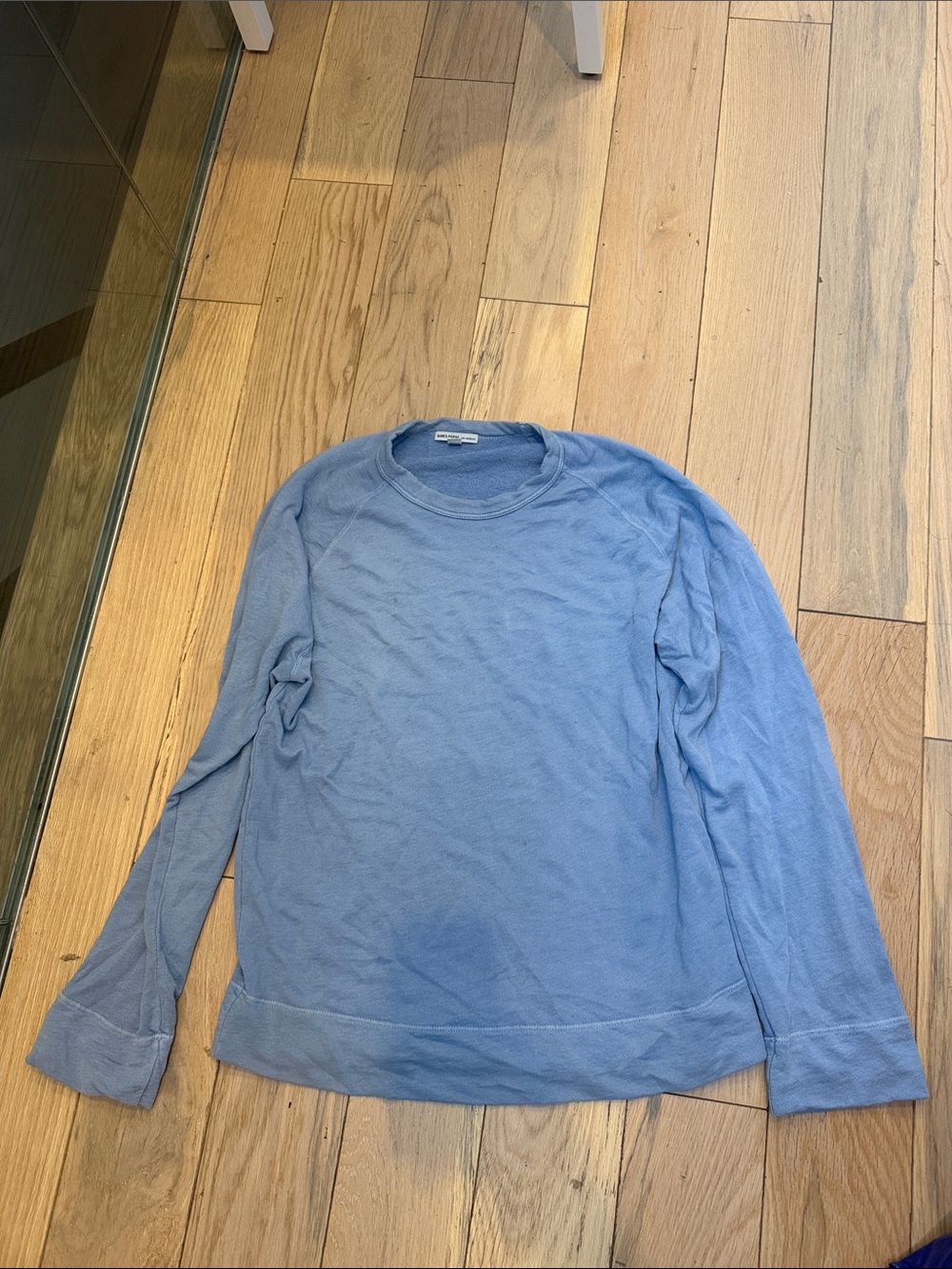 James Perse Light Blue Long-Sleeve Crewneck Sweatshirt - Small Discolor Spot